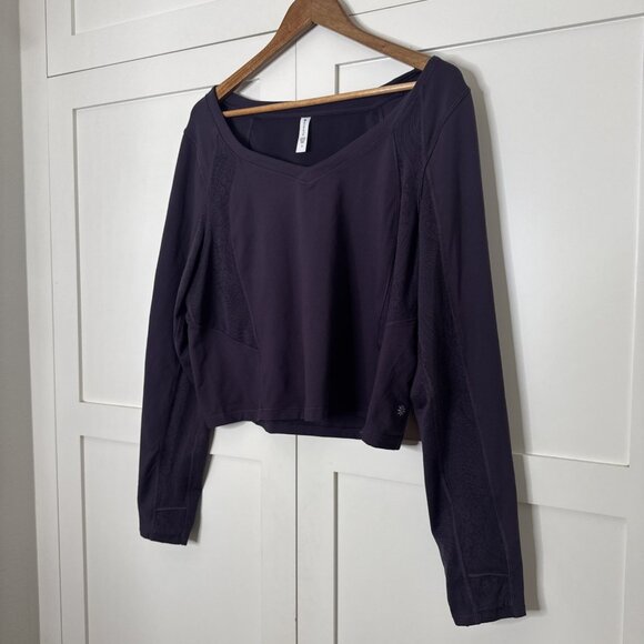 Athleta Shanti Lace Purple Crop Long Sleeve Breathe Wicking Shirt Top Sz 2X - Picture 10 of 13